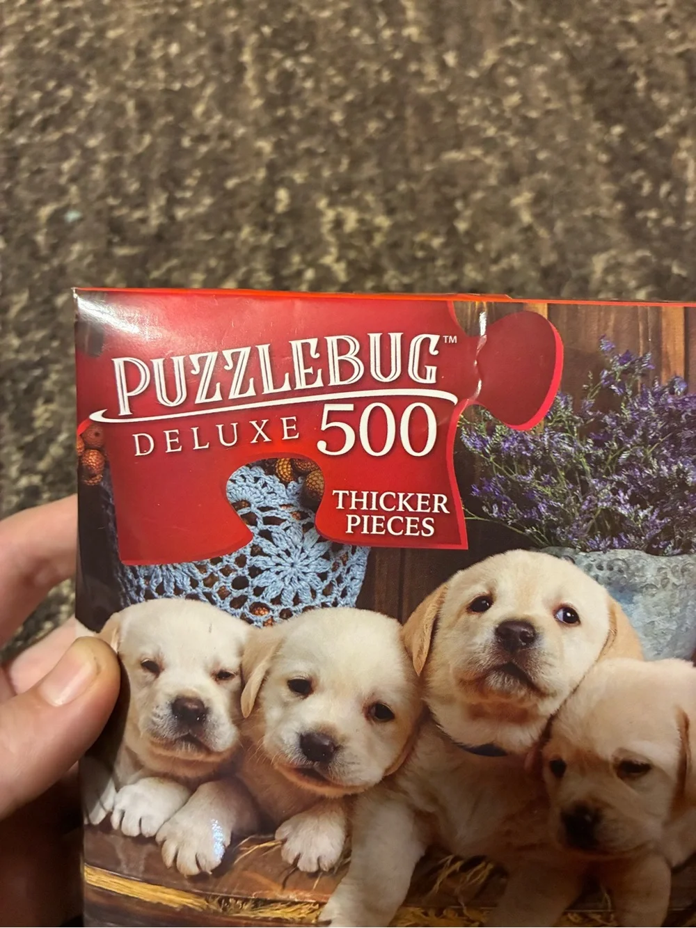 Deluxe 500-Piece Jigsaw Puzzle - Farm Fresh Puppies (Red)